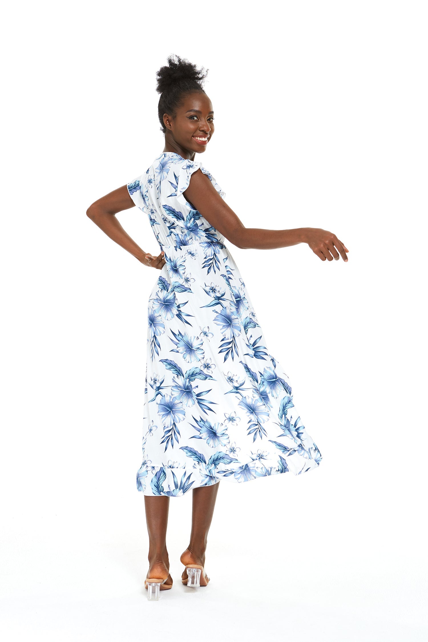 Women's Wrap Ruffle Dress in Daydream Bloom White
