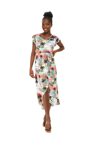 Women's Wrap Ruffle Dress in Neon Sunset Pastel