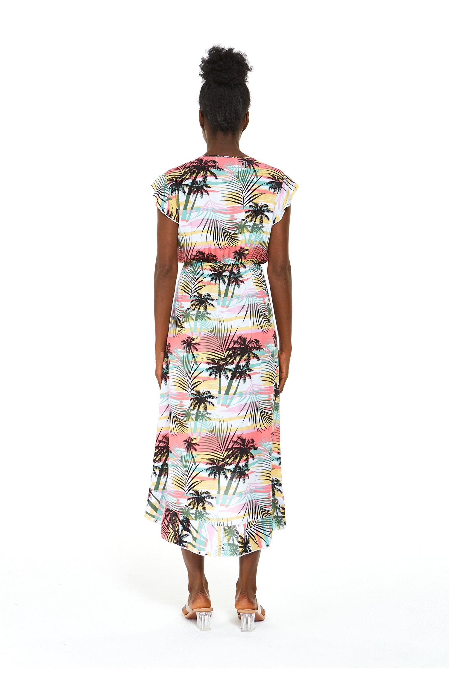 Women's Wrap Ruffle Dress in Neon Sunset Pastel