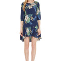Women's 3/4 Sleeve Ruffle Dress in Pineapple Garden Navy
