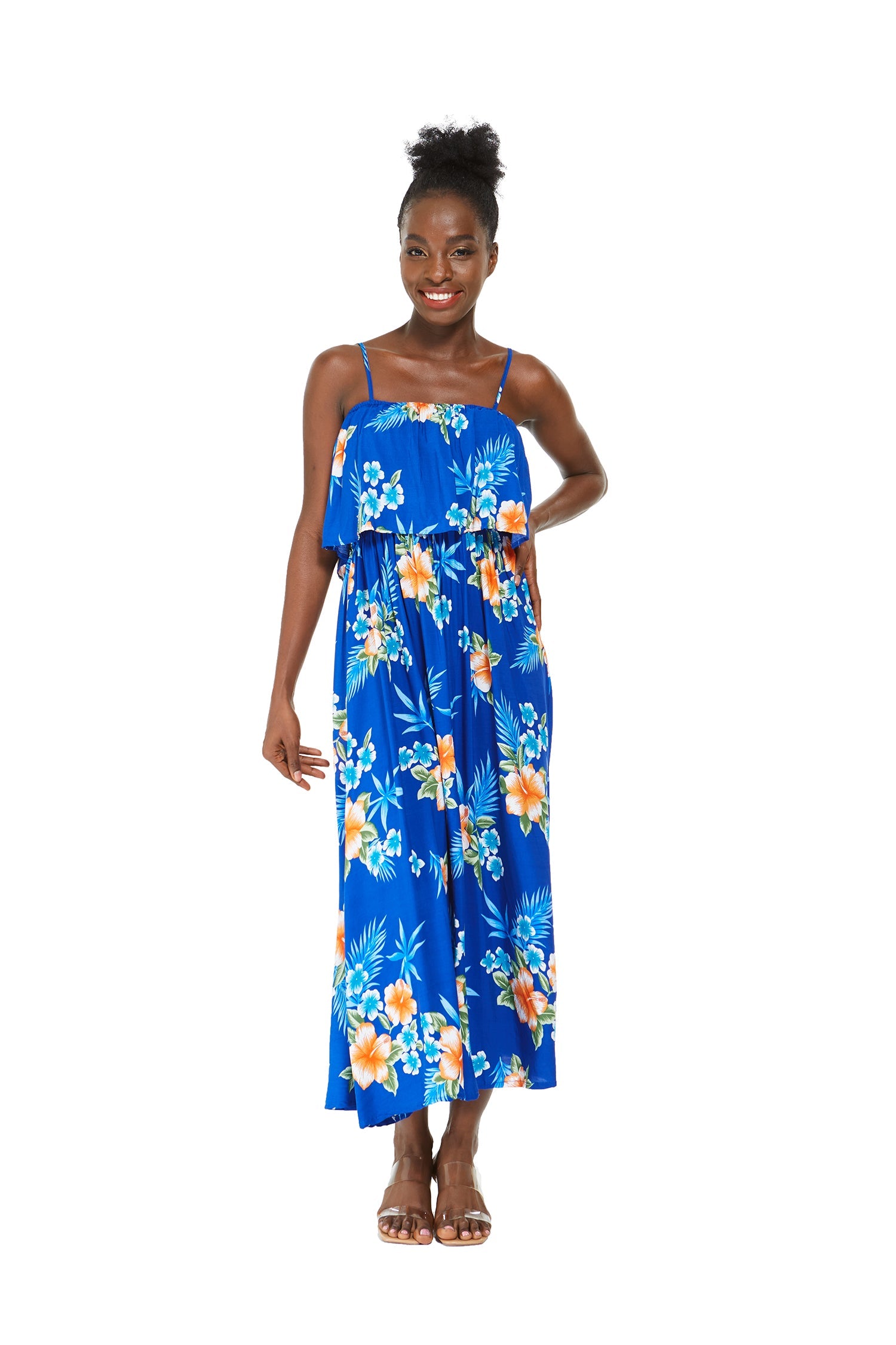 Women's Charming Muumuu Dress in Hibiscus Blue