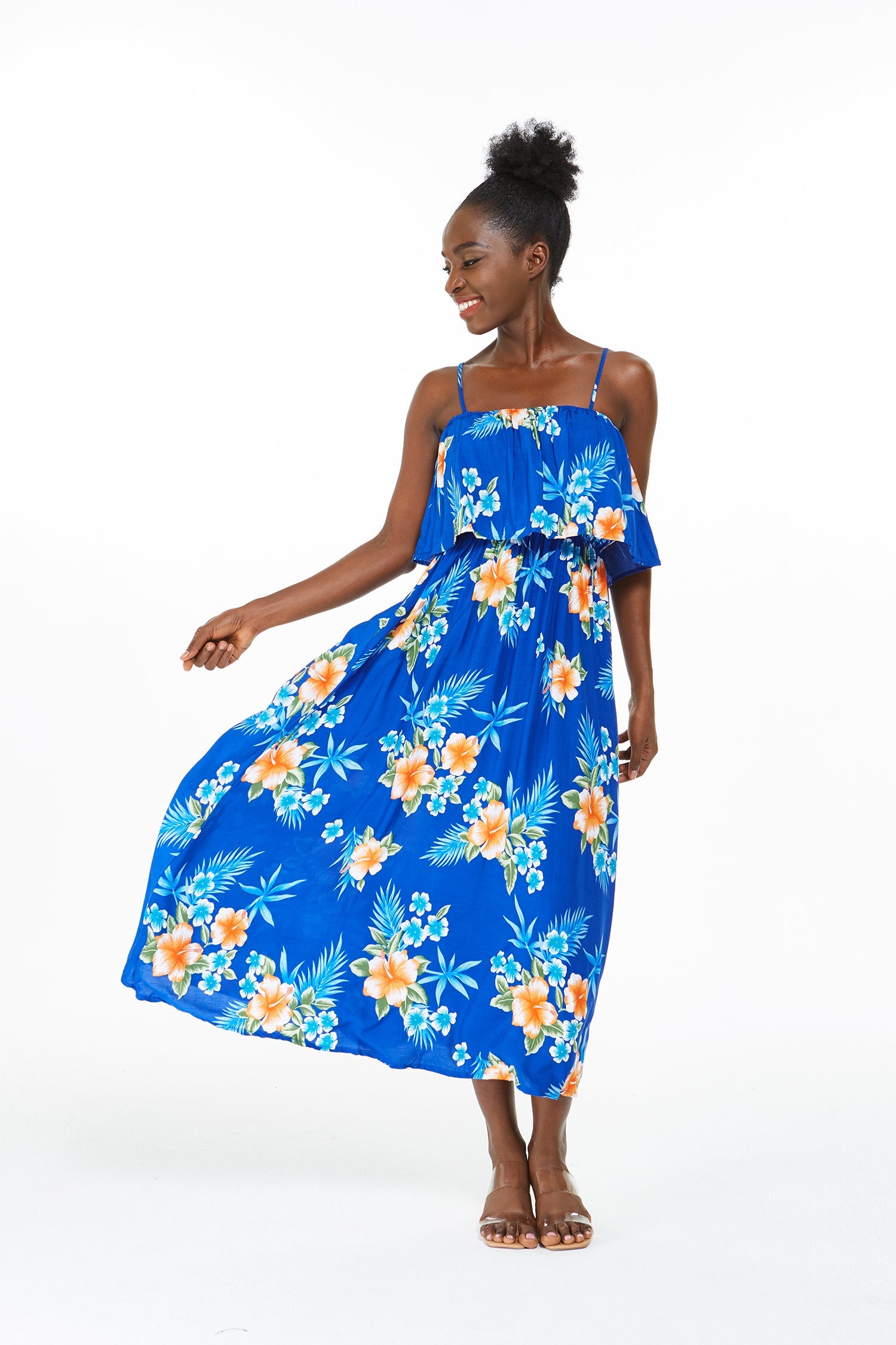 Women's Charming Muumuu Dress in Hibiscus Blue