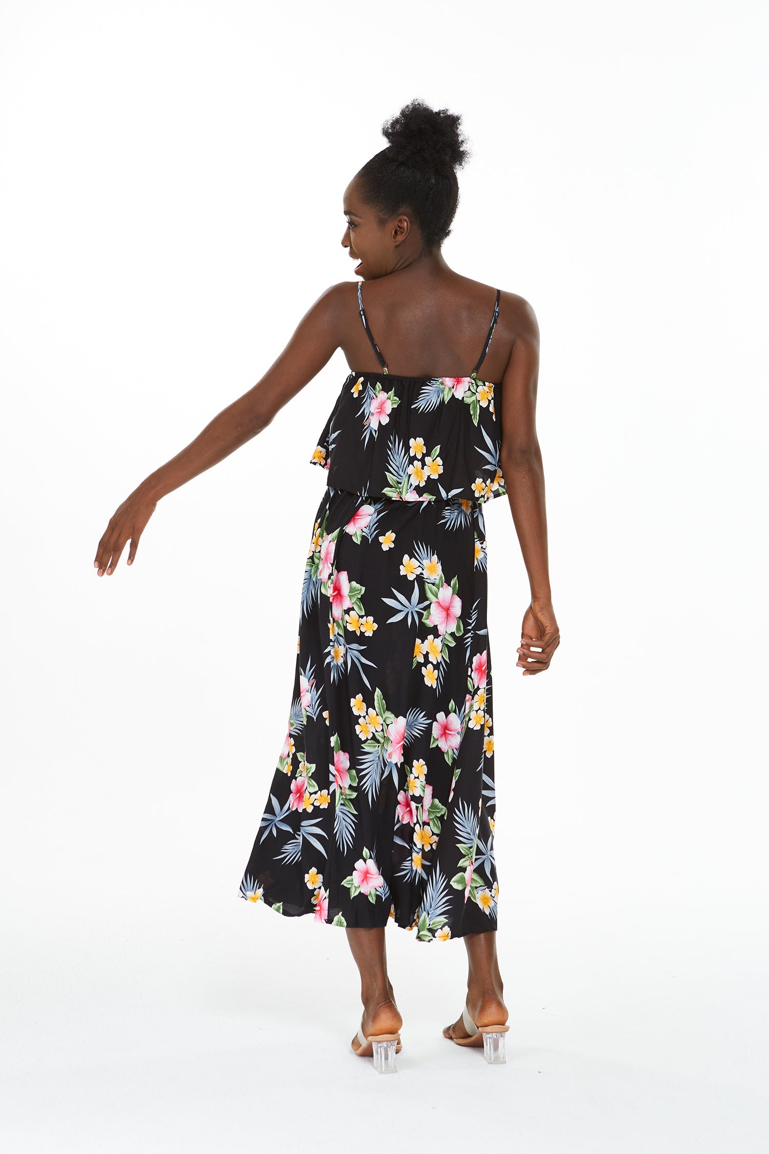 Women's Charming Muumuu Dress in Hibiscus Black