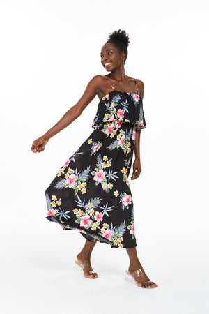 Women's Charming Muumuu Dress in Hibiscus Black