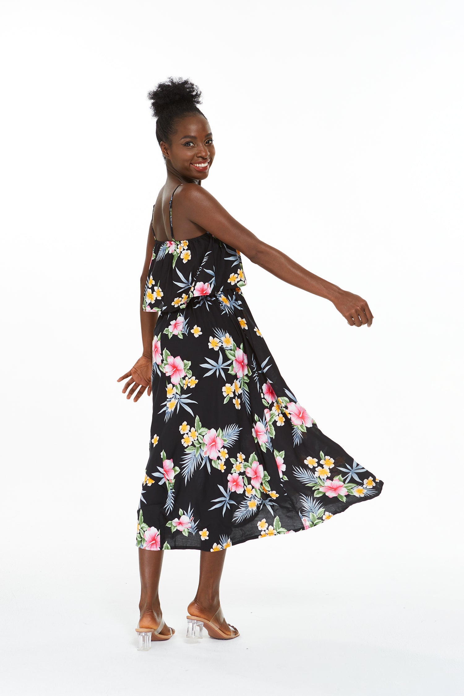 Women's Charming Muumuu Dress in Hibiscus Black