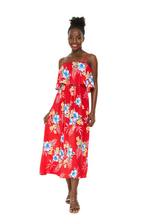 Women's Charming Muumuu Dress in Hibiscus Red
