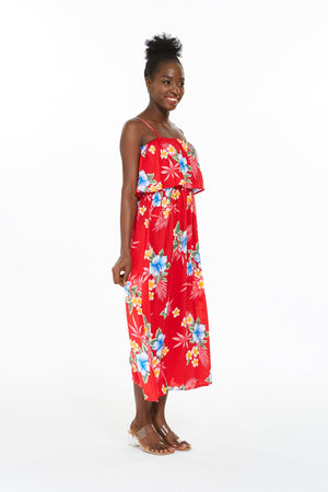 Women's Charming Muumuu Dress in Hibiscus Red