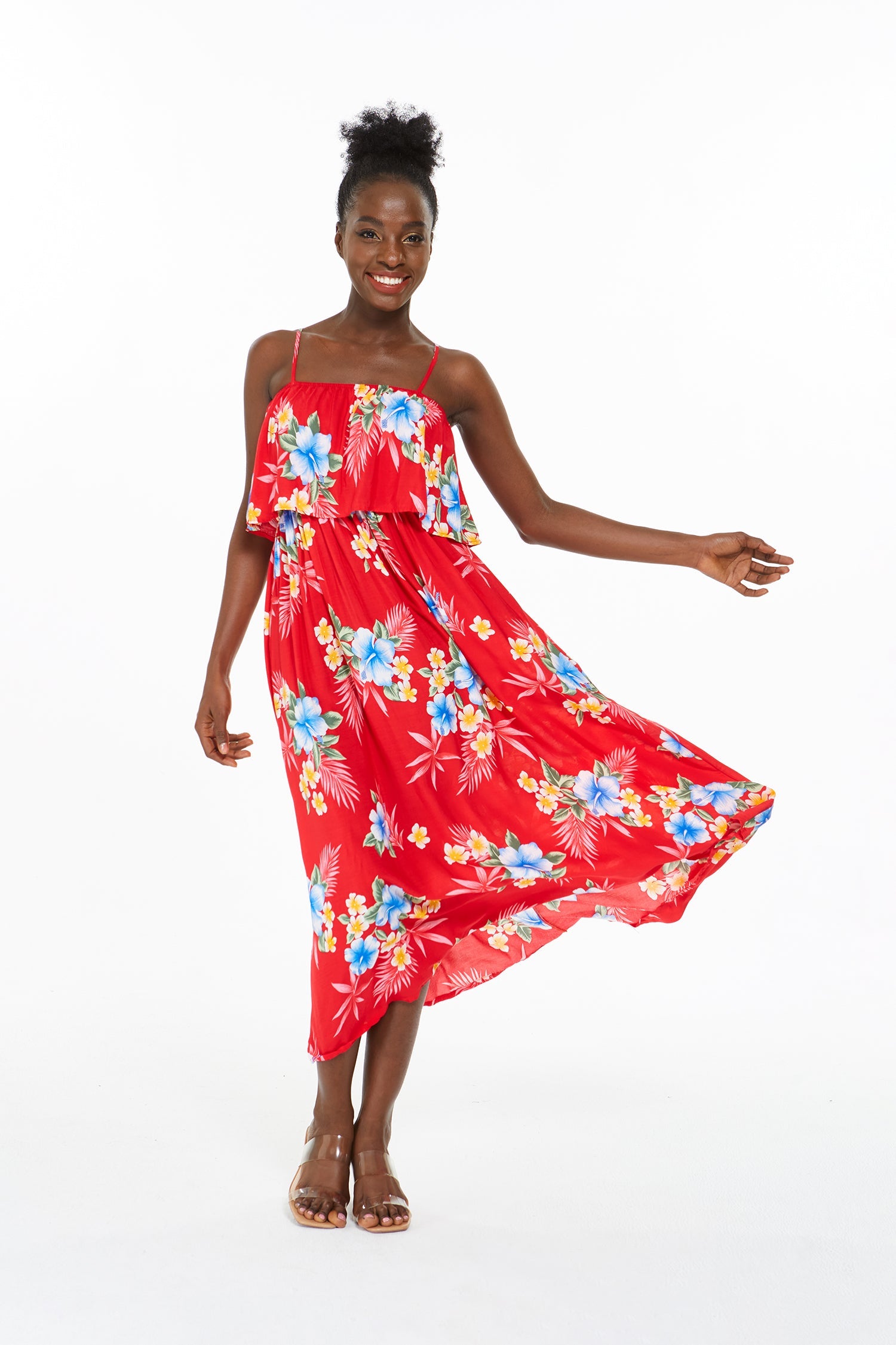 Women's Charming Muumuu Dress in Hibiscus Red