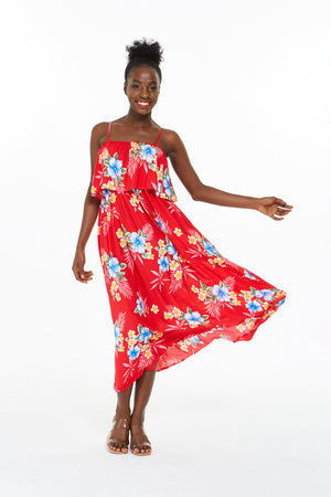 Women's Charming Muumuu Dress in Hibiscus Red