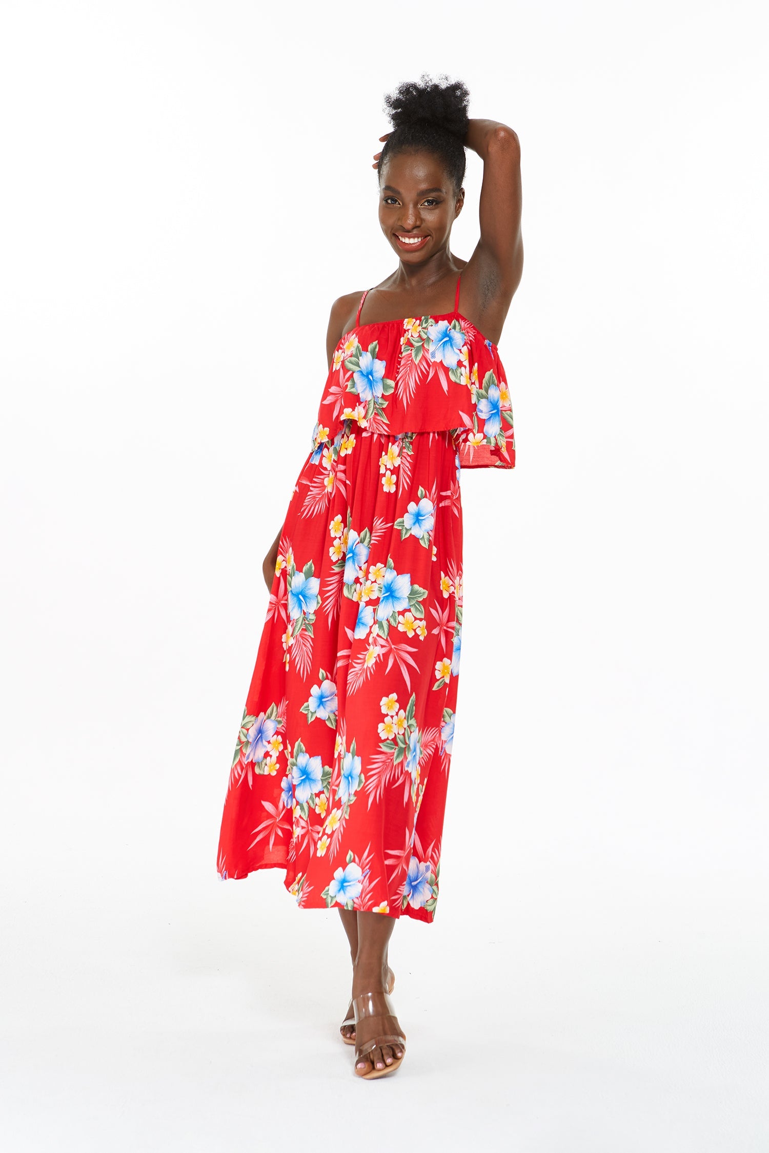 Women's Charming Muumuu Dress in Hibiscus Red