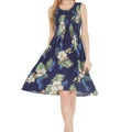 Women's Elastic Tank Dress Pineapple Garden Navy
