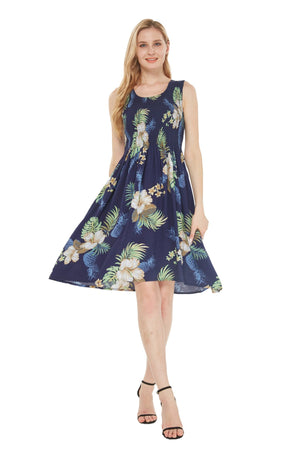 Women's Elastic Tank Dress Pineapple Garden Navy