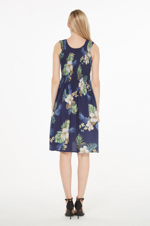 Women's Elastic Tank Dress Pineapple Garden Navy