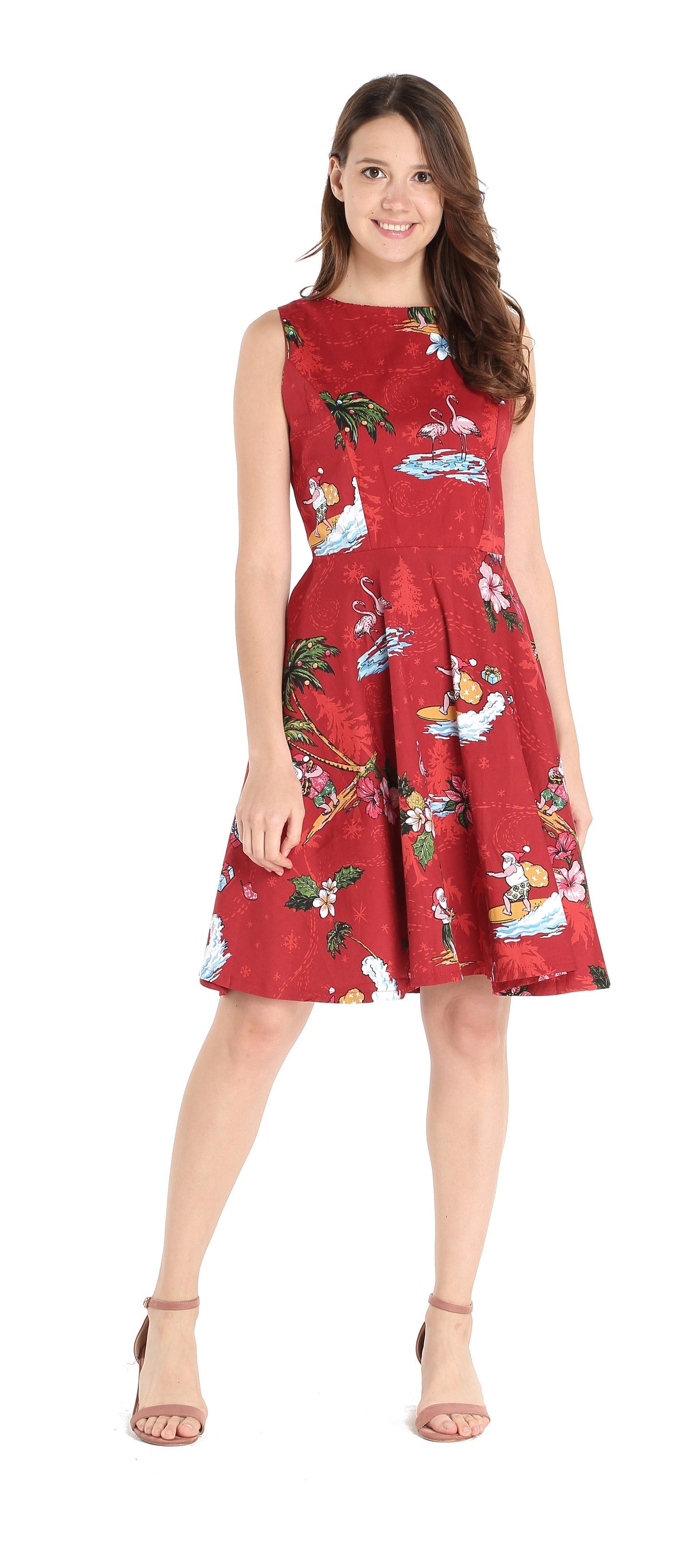 Women's Vintage Fit and Flare Dress in Christmas Santa Red