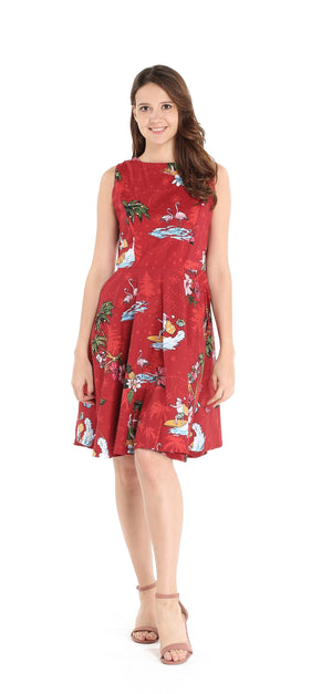 Women's Vintage Fit and Flare Dress in Christmas Santa Red