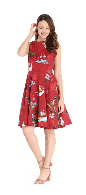 Women's Vintage Fit and Flare Dress in Christmas Santa Red