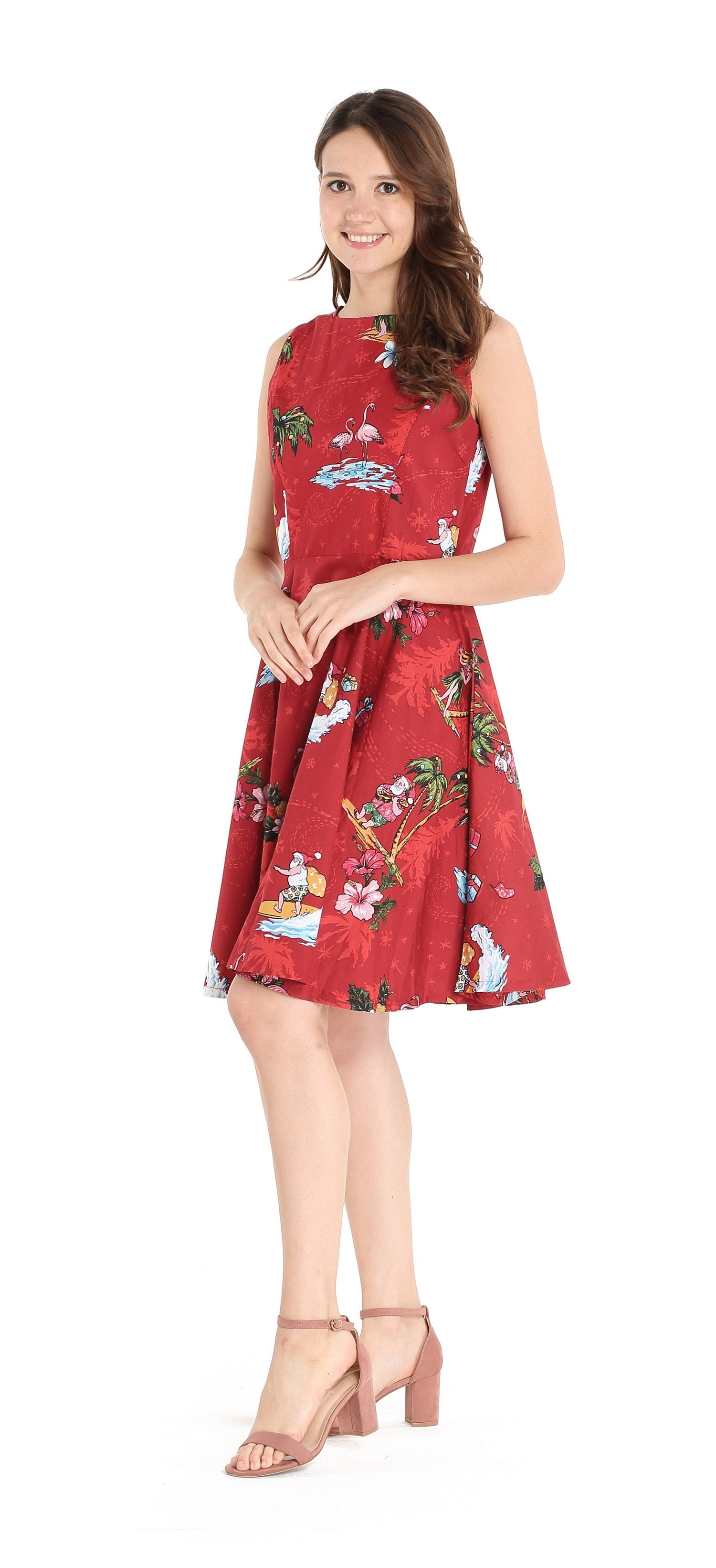 Women's Vintage Fit and Flare Dress in Christmas Santa Red