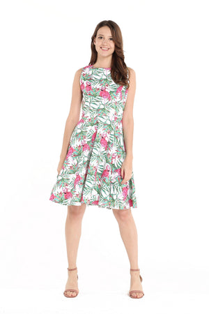 Women's Vintage Fit and Flare Dress  Flamingo in Love