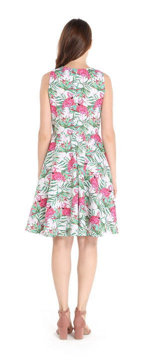 Women's Vintage Fit and Flare Dress  Flamingo in Love