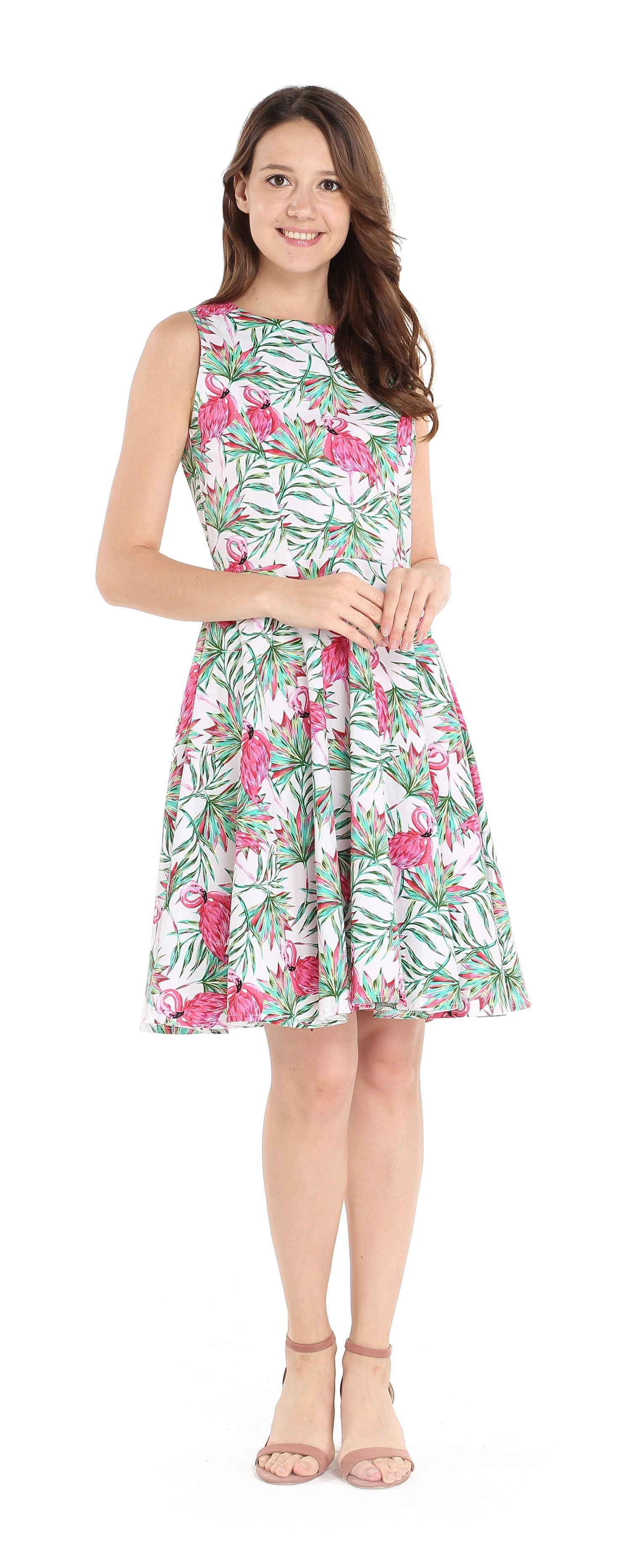 Women's Vintage Fit and Flare Dress  Flamingo in Love