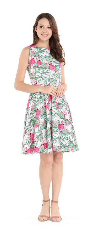 Women's Vintage Fit and Flare Dress  Flamingo in Love
