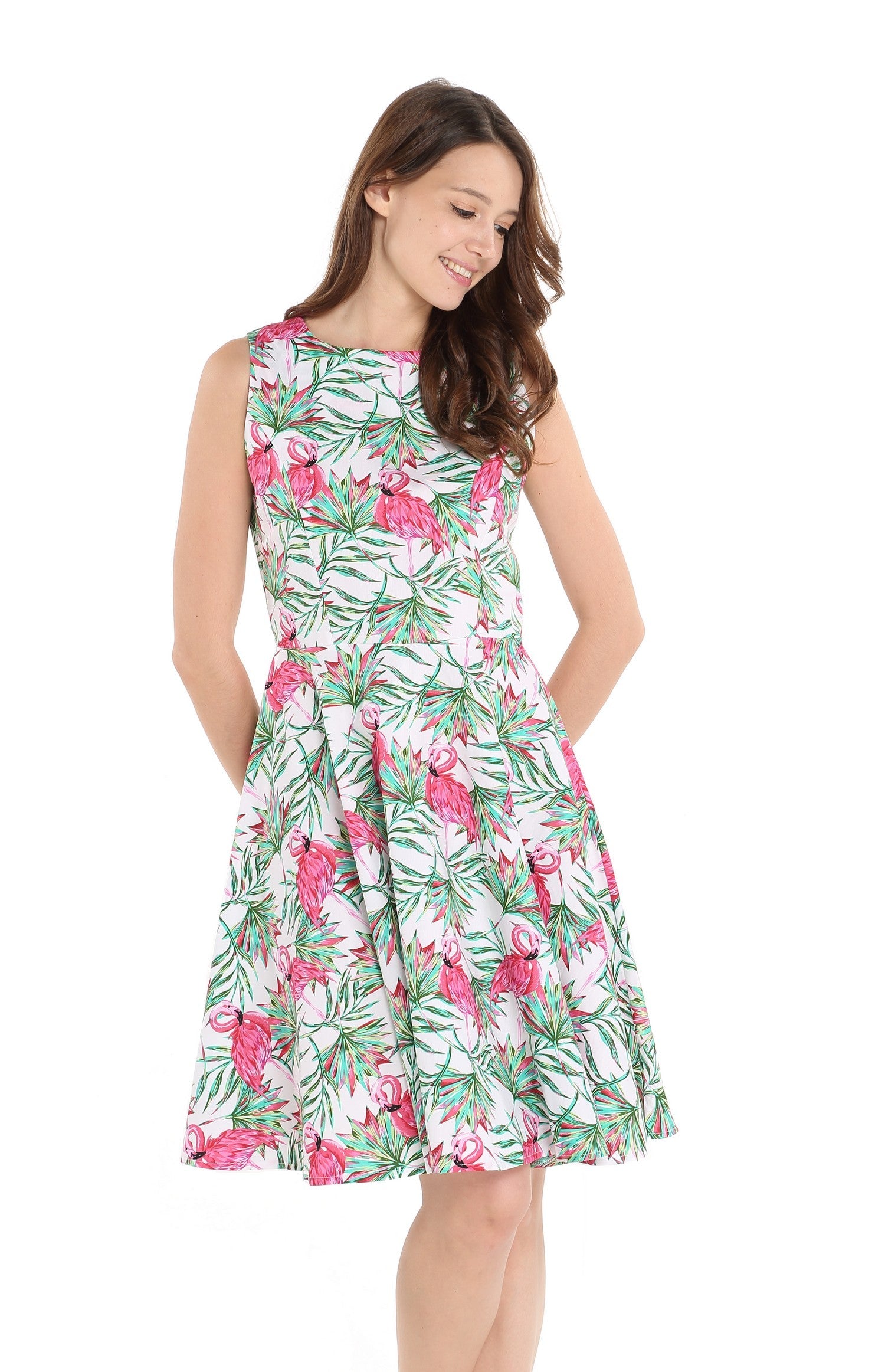 Women's Vintage Fit and Flare Dress  Flamingo in Love