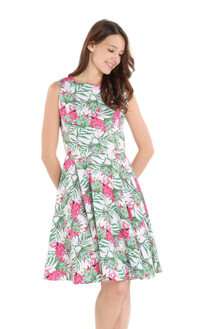 Women's Vintage Fit and Flare Dress  Flamingo in Love