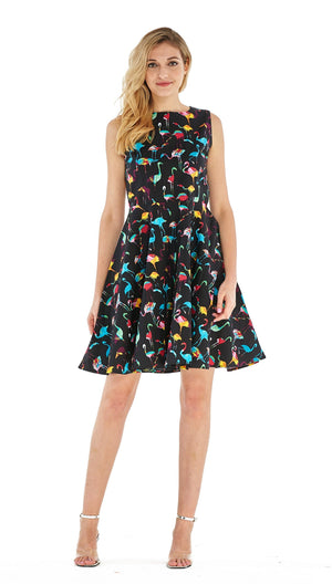 Women's Vintage Fit and Flare Dress  Flamingo Party