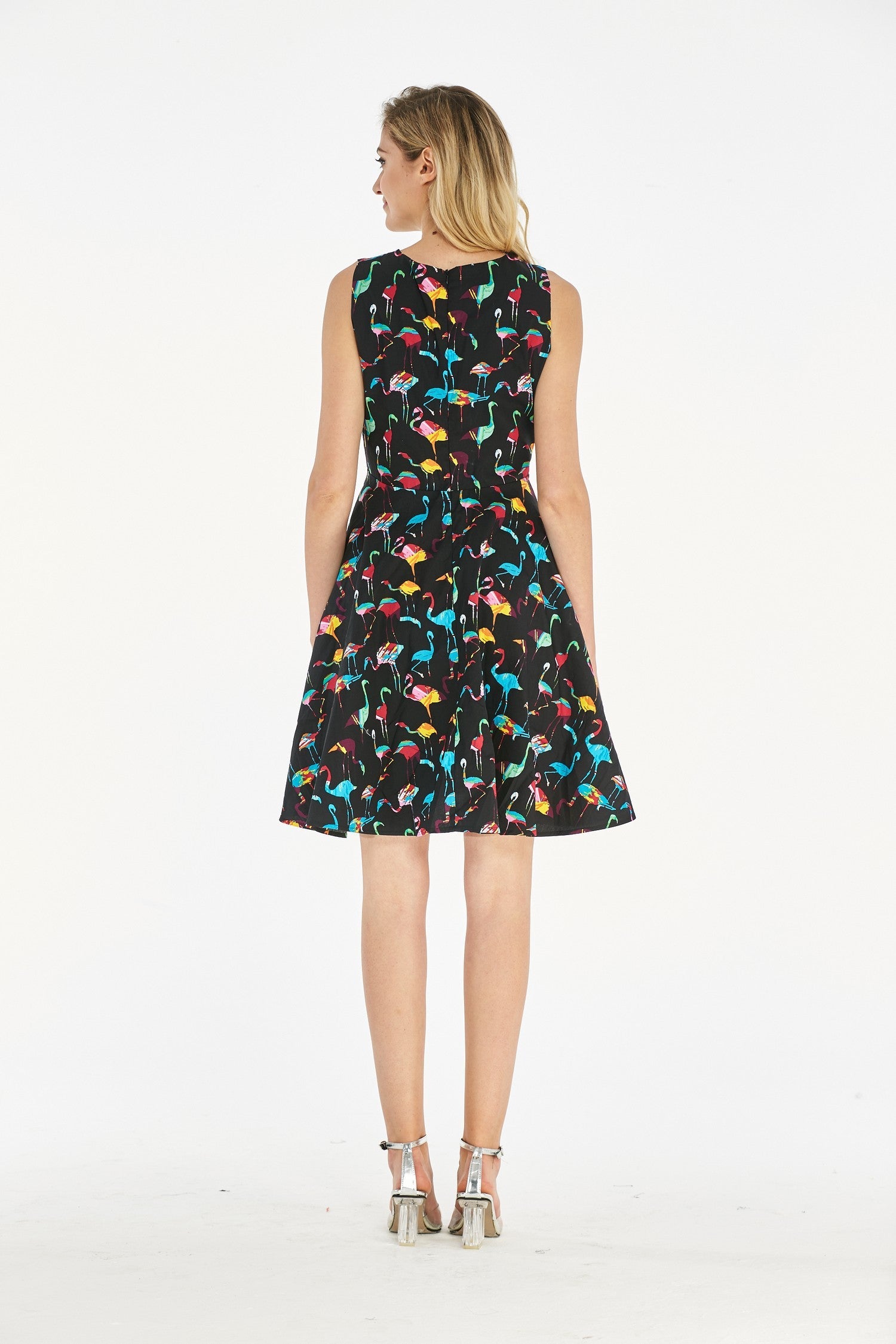 Women's Vintage Fit and Flare Dress  Flamingo Party