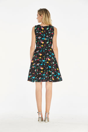 Women's Vintage Fit and Flare Dress  Flamingo Party