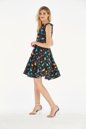 Women's Vintage Fit and Flare Dress  Flamingo Party