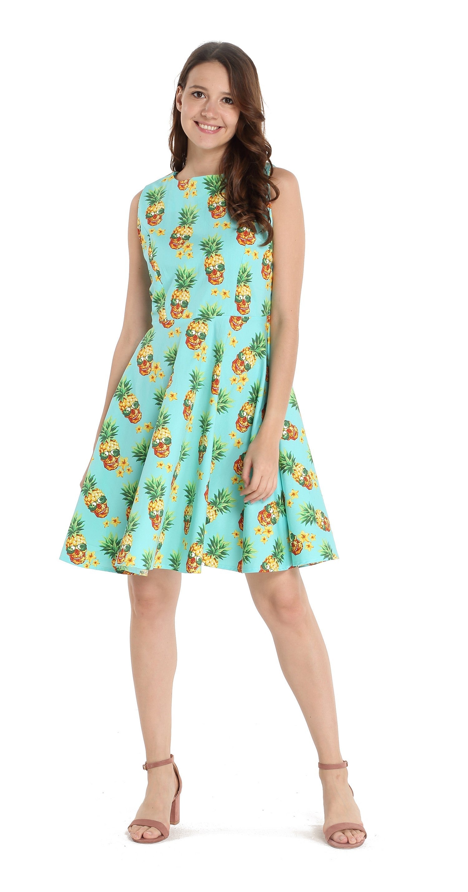 Women's Vintage Fit and Flare Dress in Pineapple Skull