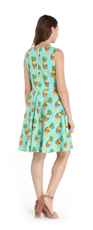 Women's Vintage Fit and Flare Dress in Pineapple Skull