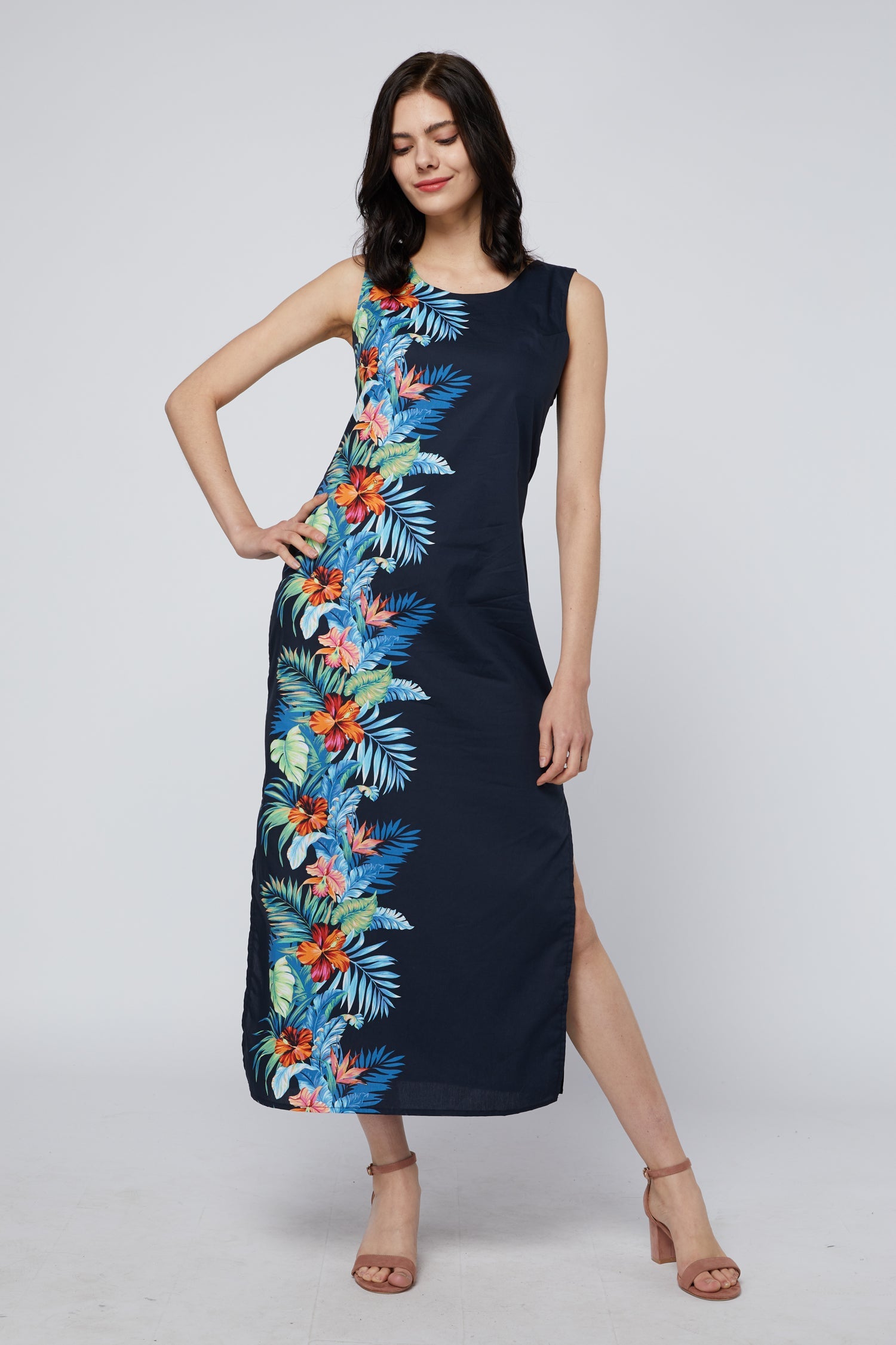 Women's Maxi Tank Dress  Orchid Paradise Navy
