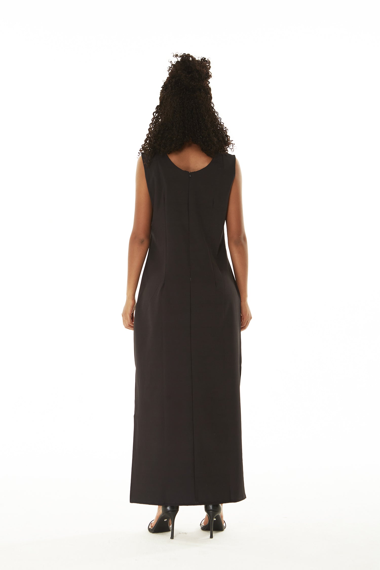 Women's Maxi Tank Dress in Watercolor Orchid in Black with Pink