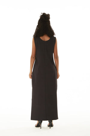 Women's Maxi Tank Dress in Watercolor Orchid in Black with Pink