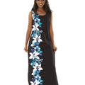 Women's Maxi Tank Dress in Watercolor Orchid in Black with Turquoise