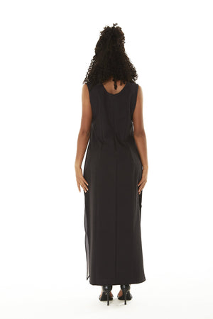 Women's Maxi Tank Dress in Watercolor Orchid in Black with Turquoise