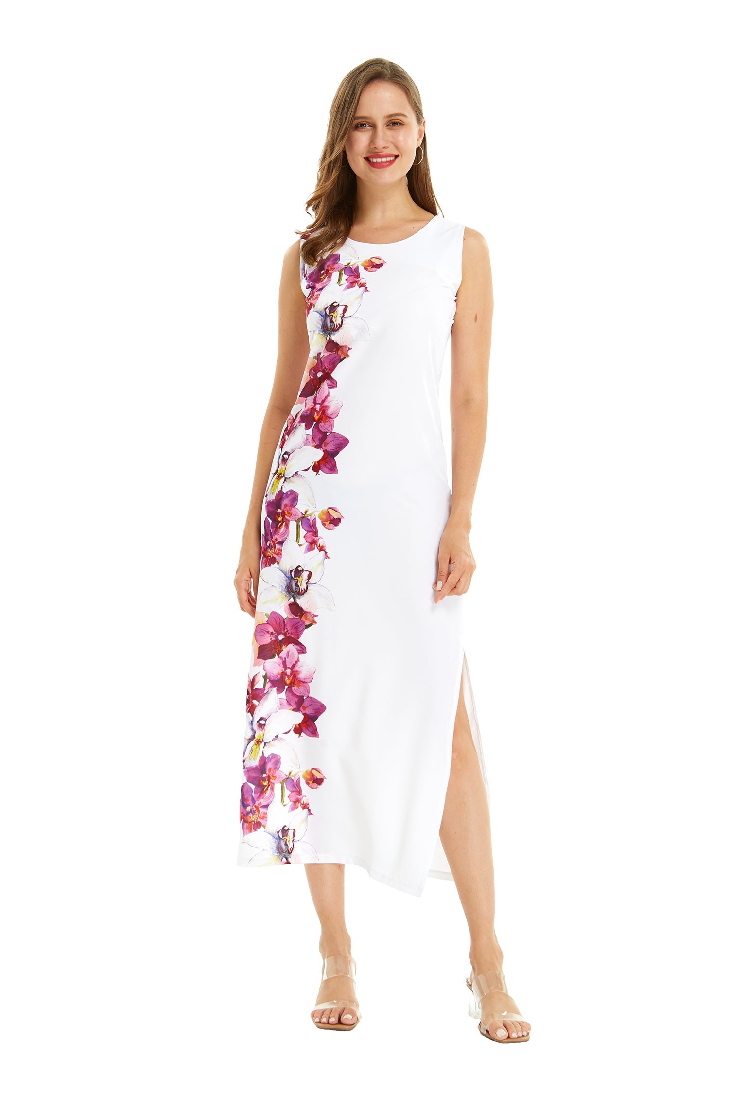 Women's Maxi Tank Dress in Watercolor Orchid