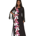 Women's Maxi Tank Dress with Sleeves in Watercolor Orchid in Black with Pink