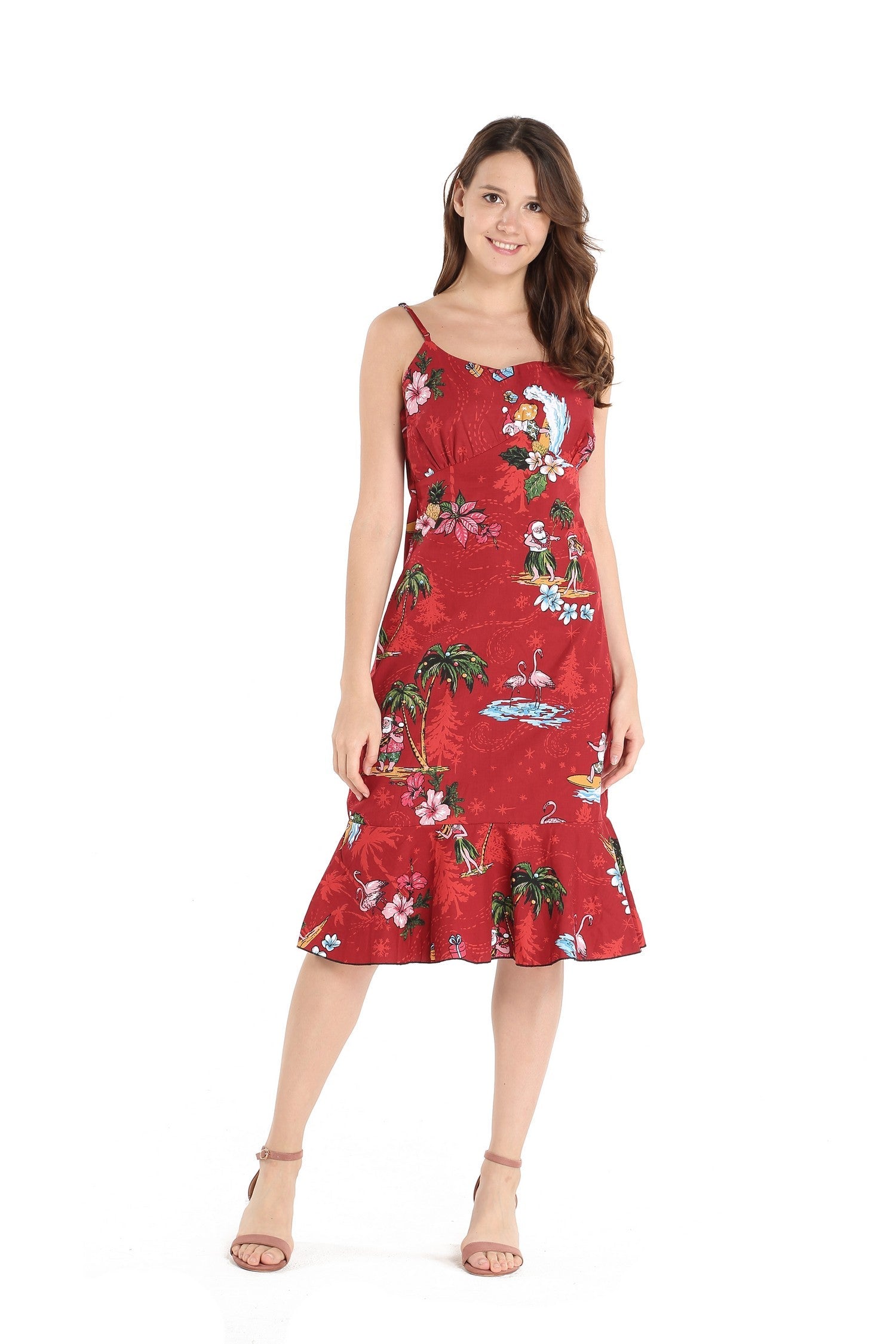 Women's Mermaid Ruffle Dress in Christmas Santa Red