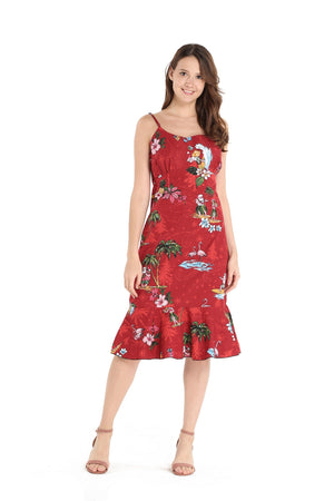 Women's Mermaid Ruffle Dress in Christmas Santa Red