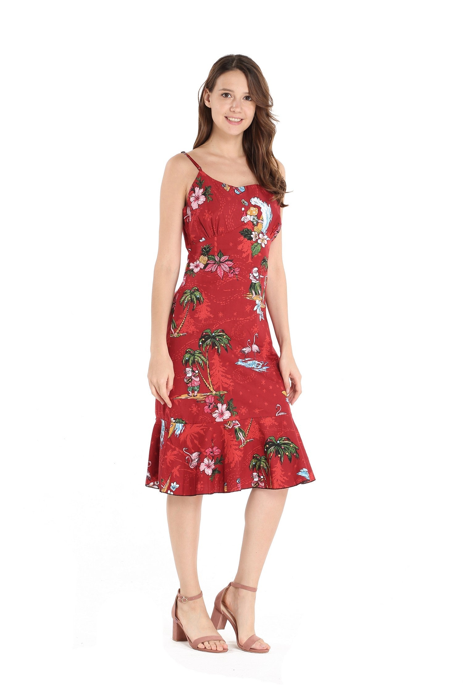 Women's Mermaid Ruffle Dress in Christmas Santa Red