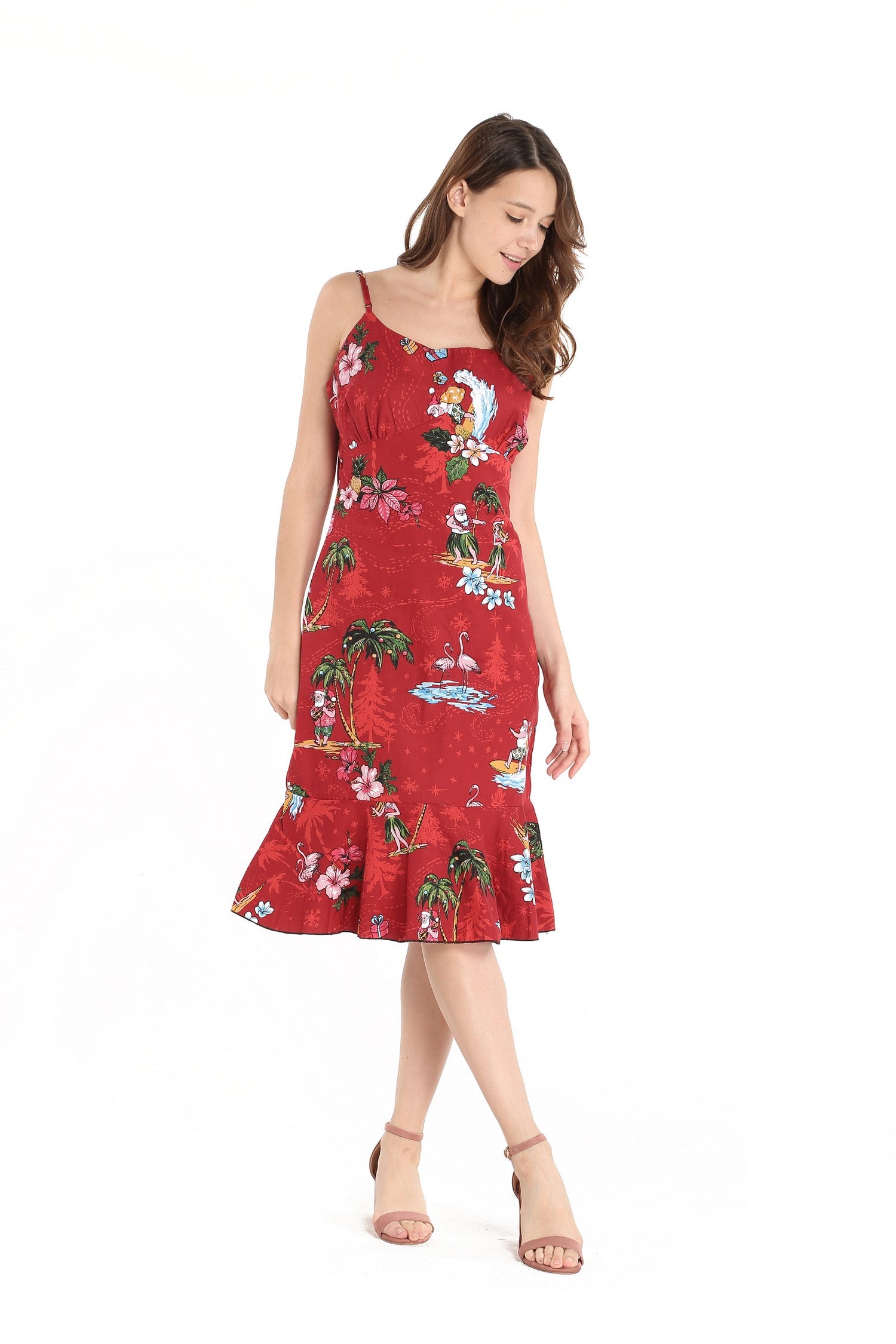 Women's Mermaid Ruffle Dress in Christmas Santa Red