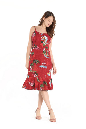 Women's Mermaid Ruffle Dress in Christmas Santa Red