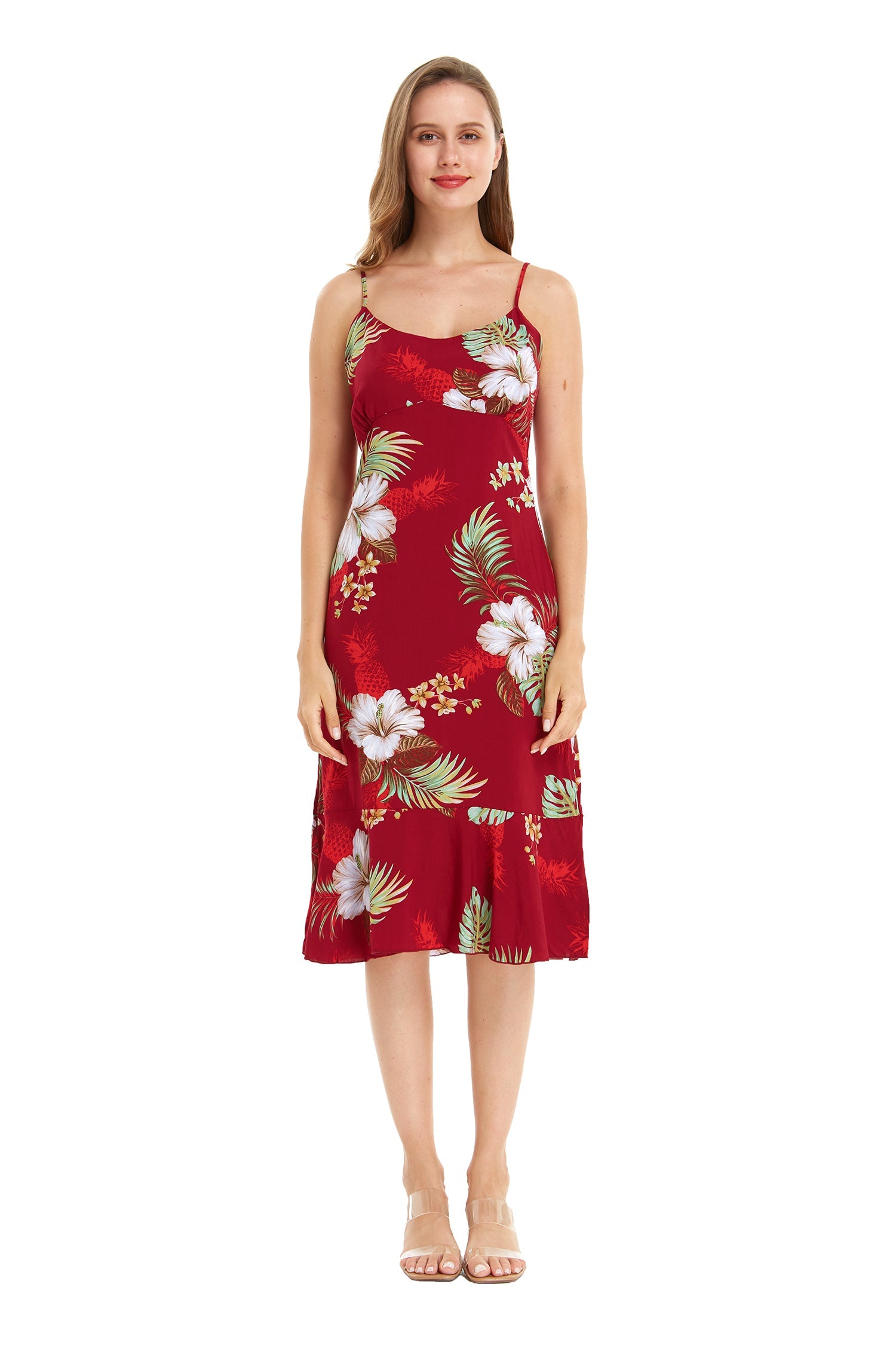 Women's Mermaid Ruffle Dress Pineapple Garden Red