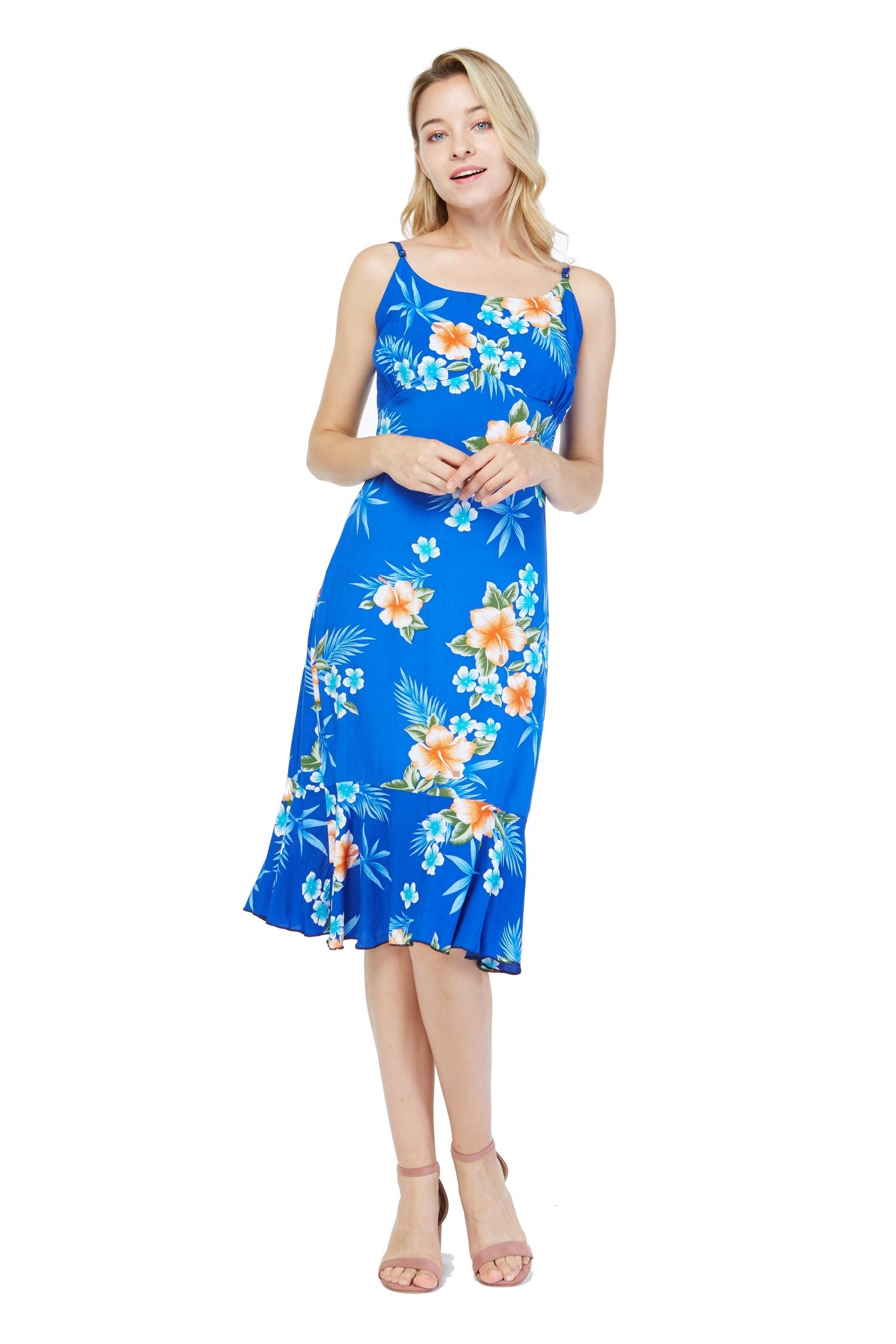 Women's Mermaid Ruffle Dress  Hibiscus Blue