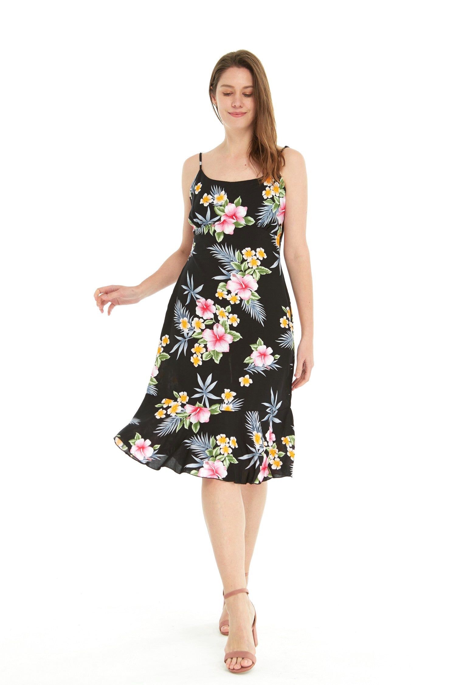 Women's Mermaid Ruffle Dress in Hibiscus Black