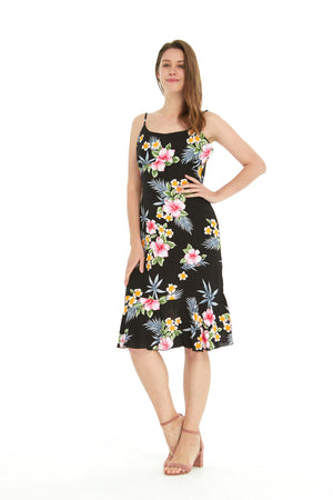 Women's Mermaid Ruffle Dress in Hibiscus Black