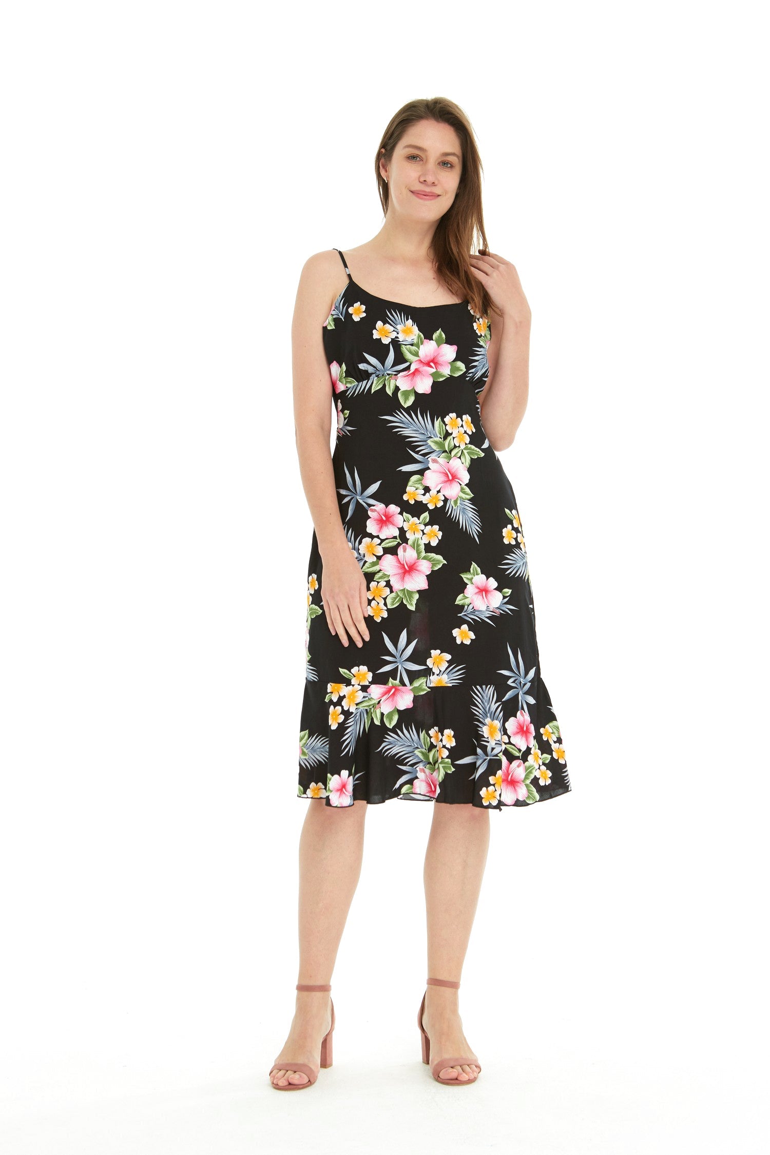 Women's Mermaid Ruffle Dress in Hibiscus Black